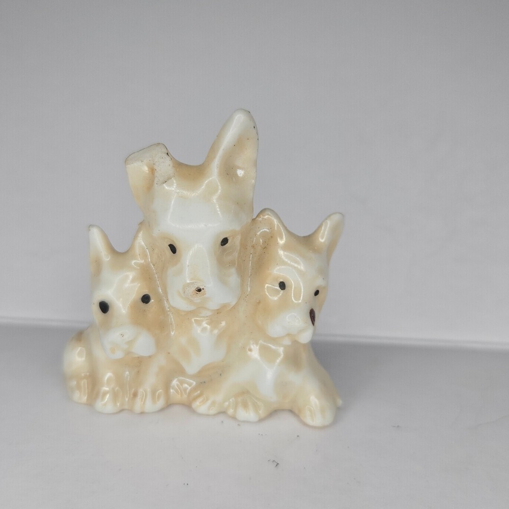 VTG Japan Cream Ceramic Three Scottie Puppy Dogs Figurine Trio Small Chipped‎